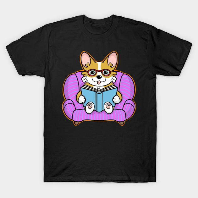 Cute Corgi Reading Book T-Shirt by IhateDumplings